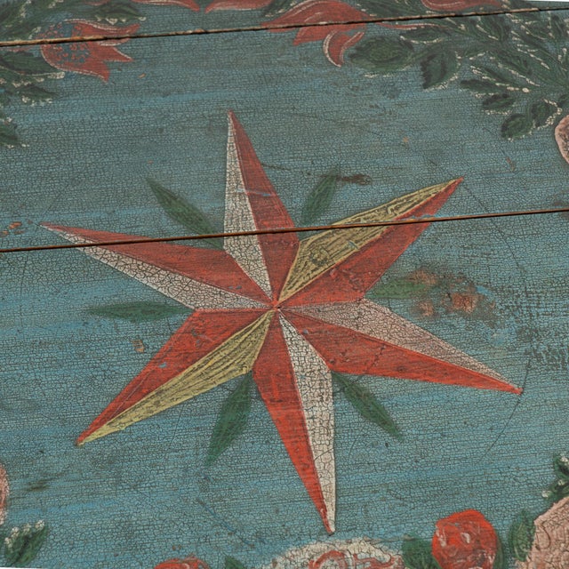 Blue Original Hand Painted Blue Swedish Dome Top Pine Trunk Dated 1852 For Sale - Image 8 of 18