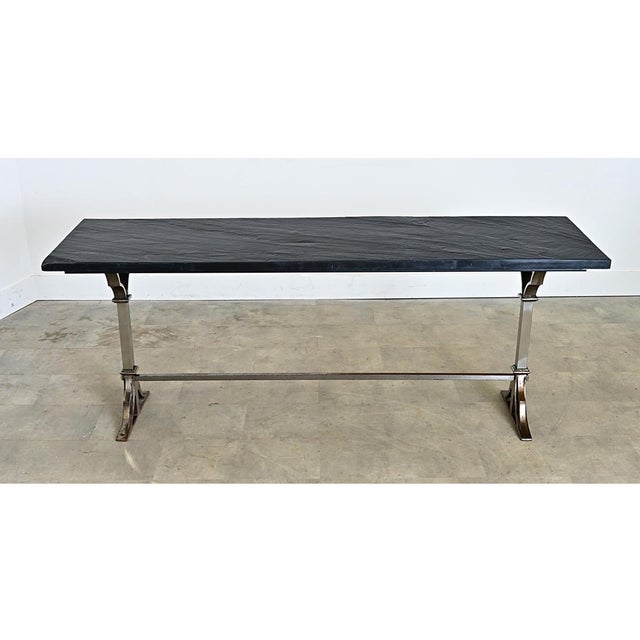 French French Circa 1920 Slate and Iron Console Table For Sale - Image 3 of 16