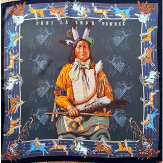 HERMÈS PANI la SHAR Pawnee Silk Scarf 26x26 inches 2005 designed by Kermit Oliver For Sale