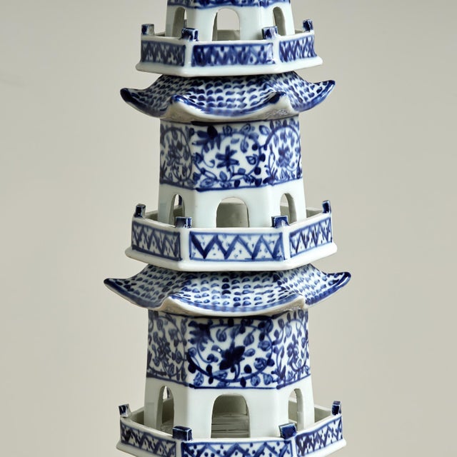 Blue and White Chinese Porcelain Pagoda Tower For Sale - Image 4 of 10