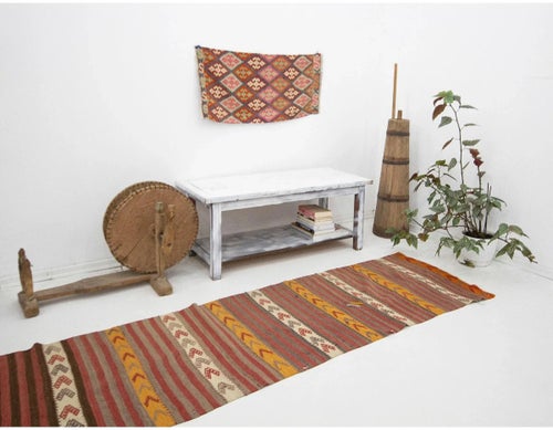 Striped Vintage Turkish Kilim Runner Rugs