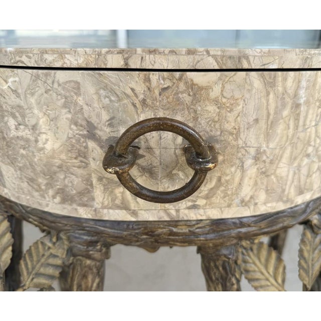 Late 20th Century Pair of Tessellated-Faux Marble One-Drawer Tables With Metal Tree Branch Bases For Sale - Image 13 of 15
