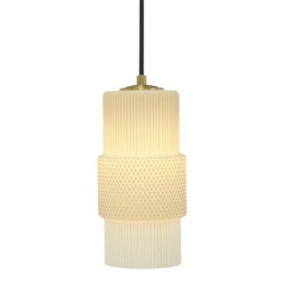 Mimo Cylinder Pendant in White With Brass For Sale