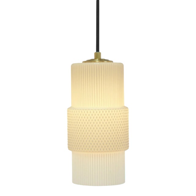 Mimo Cylinder Pendant in White With Brass For Sale