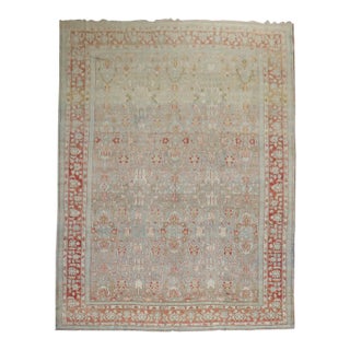 Early 20th Century Zabihi Collection Decorative Oversize Gray Blue Persian Bibikabad Rug - 10'7" x 17'1" For Sale