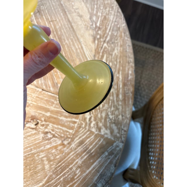 1960s Lancaster Glass Company Vintage Yellow Compote With Black Rim For Sale - Image 4 of 6