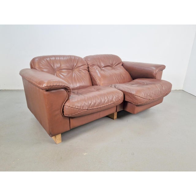 Vintage de sede ds101 two-seater leather sofa 1970 robust patinated leather de sede ds-101 two-seater sofa. excellent...