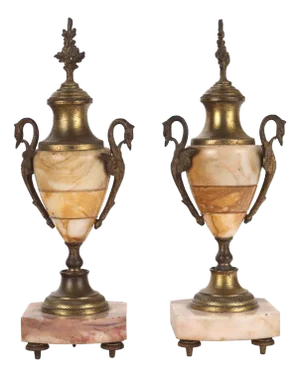 Triptych Clock Set in Marble and Bronze, Set of 3