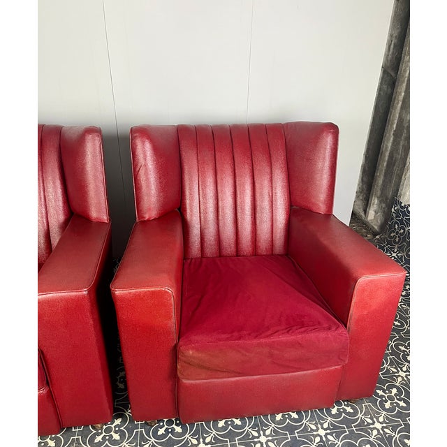 1930s Antique Art Deco Red Club Chairs, 1930s, Set of 2 For Sale - Image 5 of 18