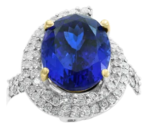 8.5 Carat Oval Tanzanite and 2 Carat Diamond Ring 18 Karat White Gold, Estat