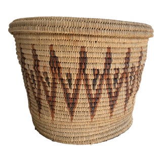 Vintage Lidded Turkana Basket From Kenya - 18" Tall Floor Storage Bin For Sale