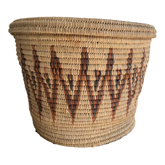 Vintage Lidded Turkana Basket From Kenya - 18" Tall Floor Storage Bin For Sale