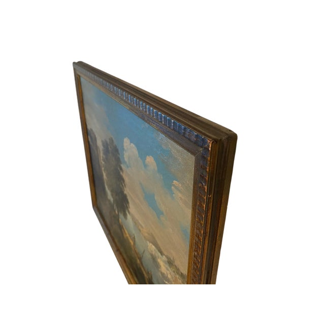 Wood 19th Century Beautiful Oil Painting of Figures and Vessels on a Lake For Sale - Image 7 of 11