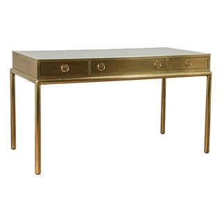 Mid Century Mastercraft Leather Top Brass Desk For Sale