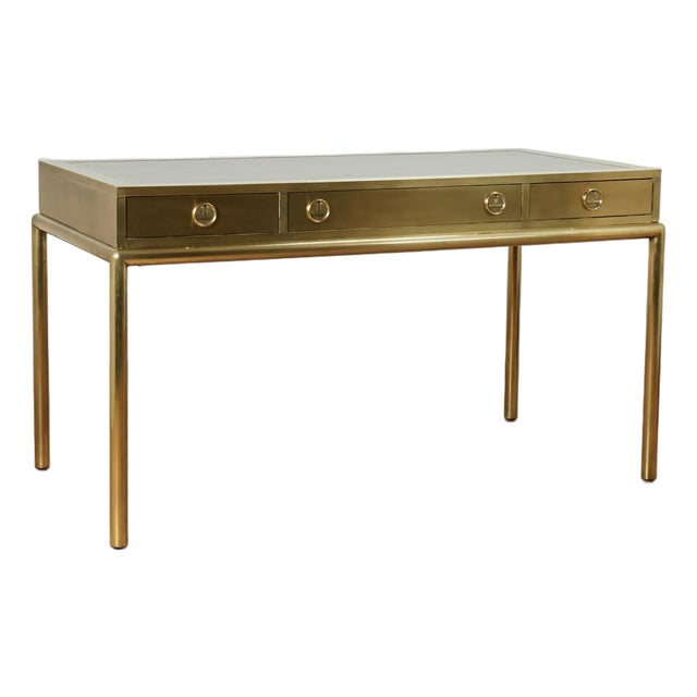Mid Century Mastercraft Leather Top Brass Desk For Sale