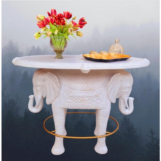 Monumental Vintage Customized Gloss White Double Elephant Head Palm Beach Regency Style Dry Bar For Sale In West Palm - Image 6 of 12