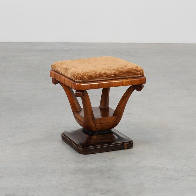 Art Deco Walnut Stool with Fabric, Italy, 1920s For Sale - Image 11 of 11