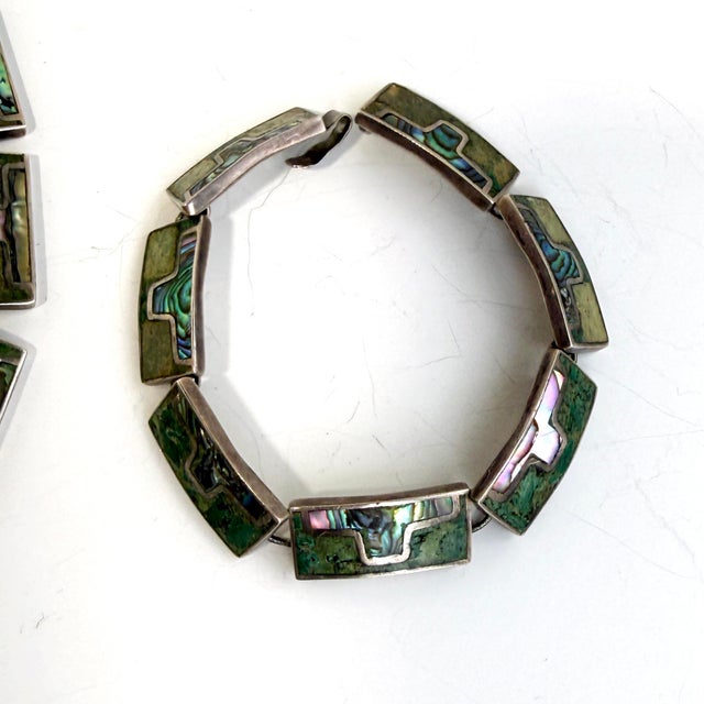 Los Castillo Mexican Sterling Silver, Turquoise and Abalone Necklace and Bracelet Set For Sale - Image 4 of 8