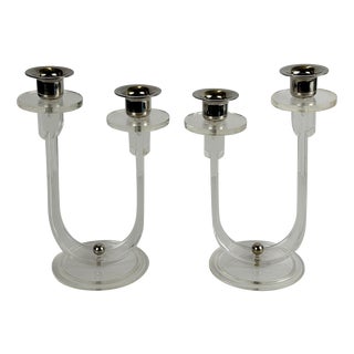 Art Deco Acrylic Glass and Chrome Candelabras, England, 1930s, Set of 2 For Sale