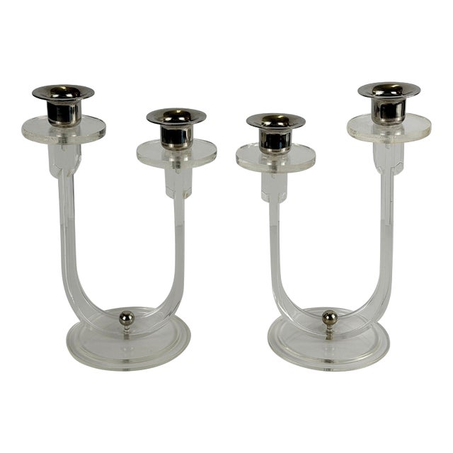 Art Deco Acrylic Glass and Chrome Candelabras, England, 1930s, Set of 2 For Sale