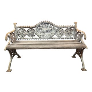 Vintage Ornate Cast Iron and Wood Garden Bench With Animal Motifs For Sale
