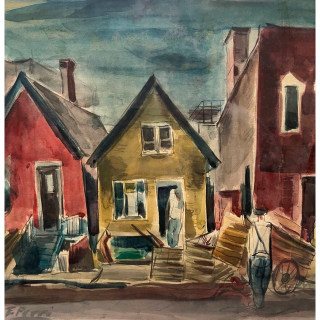 1930s 1930s Social Realist Watercolor Titled "Street Scene, Chicago" by Artist Frank S. Perri For Sale - Image 5 of 5