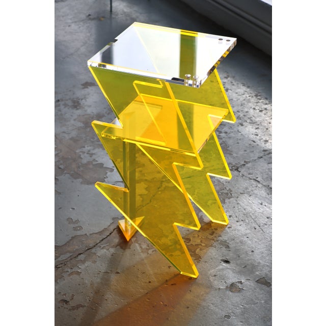 Bolt Nightstand in Yellow Acrylic by Benjamin Vintage and Design For Sale - Image 10 of 13