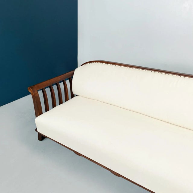 Italian Modern Wooden Sofa with White Fabric, 1940s For Sale - Image 6 of 17