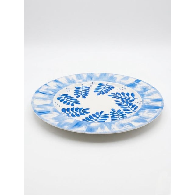 French Vintage French Marie Daâge Hand-Painted Blue and White Porcelain Dinner Plate For Sale - Image 3 of 6