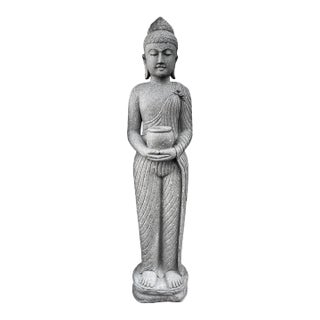 Vintage Standing Stone Garden Buddha W/Pot For Sale