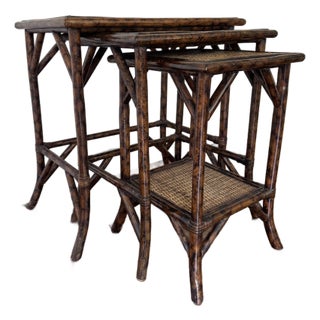 Vintage Burnt/Tortoise Bamboo Nesting Tables (Set of 3) For Sale
