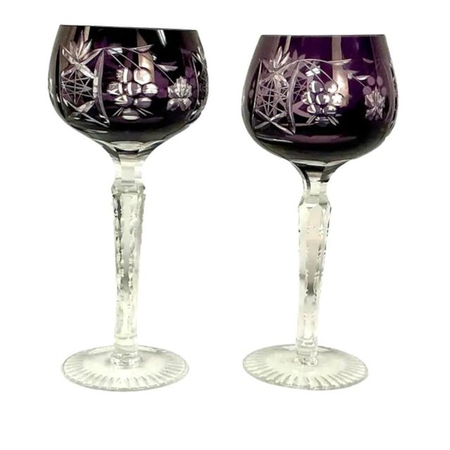 Mid 20th Century Set of Eight Bohemian Crystal Wine Glasses For Sale - Image 5 of 8