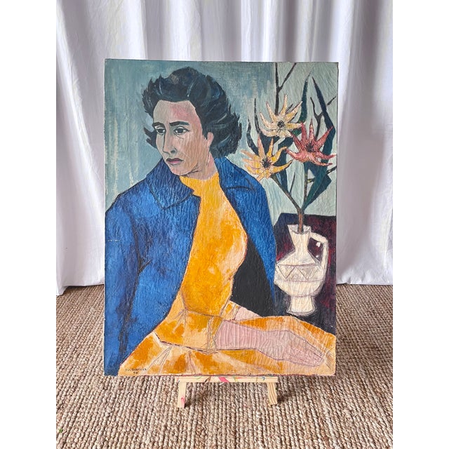 Orange School of Paris Jean Berthier, Female Portrait, 1956, Oil on Canvas For Sale - Image 8 of 10