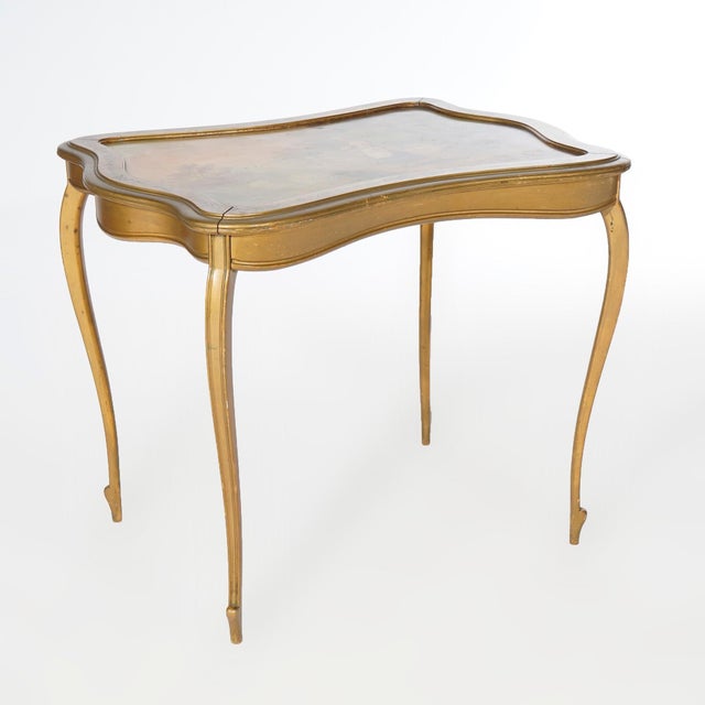 Antique French Vernis Martin Decorated Giltwood Table 19th Century For Sale - Image 4 of 11