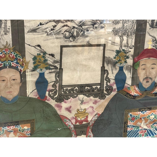 Large Qing-Dynasty Double Ancestral Portrait China, late 19th C. Guangxu Period For Sale - Image 6 of 18