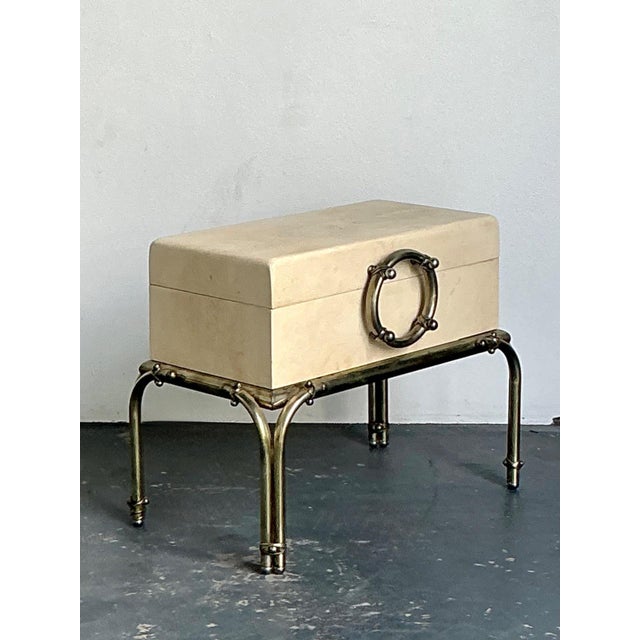 Karl Springer Vintage Brass and Parchment Box on Chrome Stand After Karl Springer For Sale - Image 4 of 13