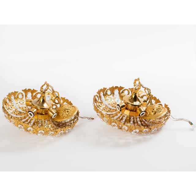 1960s Gilt Brass & Faceted Crystal Pendant Lamp For Sale - Image 9 of 10