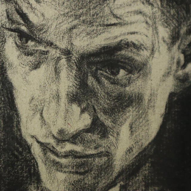 Black Herwig Driesschaert, Portrait Composition, 1974, Charcoal on Paper, Framed For Sale - Image 8 of 18