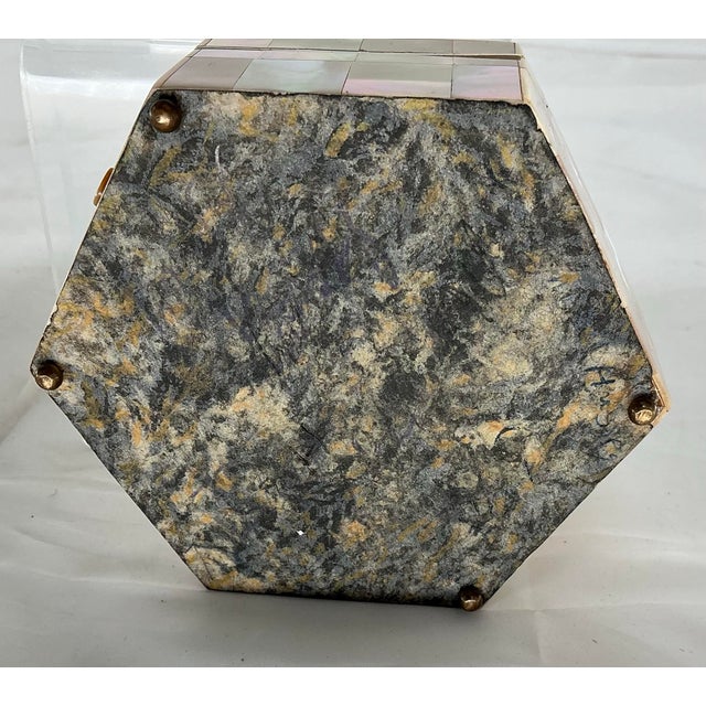 Antique English Mother of Pearl Hexagonal Trinket Box For Sale - Image 12 of 12
