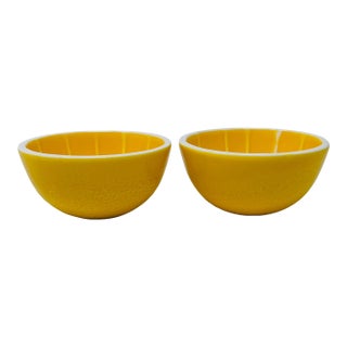 Mid 20th Century Knobler Japan Lemon Fruit Bowls 1960s Trompe L’Oeil Majolica | Realistic Citrus Art Pottery - a Pair For Sale