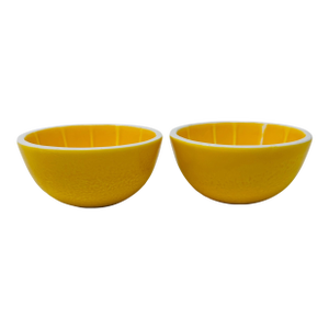 Mid 20th Century Knobler Japan Lemon Fruit Bowls 1960s Trompe L’Oeil Majolica | Realistic Citrus Art Pottery - a Pair