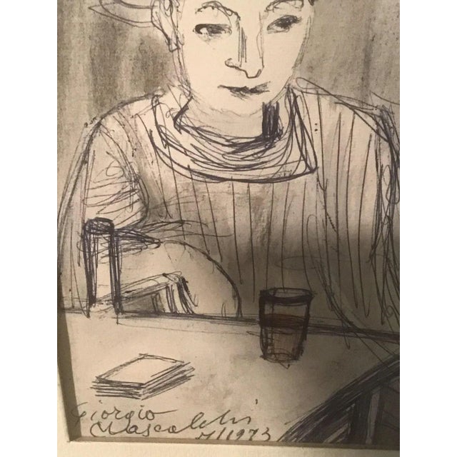 Giorgio mascalchi - bologna - 1973 portrait of woman in ink - unique piece italian artist born in bologna that combines...