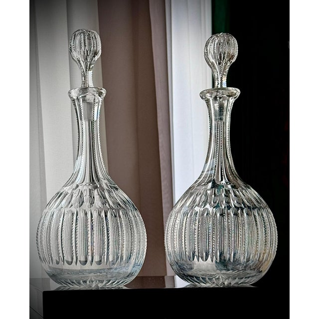 Antique Cut Glass Decanters with Faceted Stoppers, 1890s, Set of 2 For Sale - Image 13 of 16
