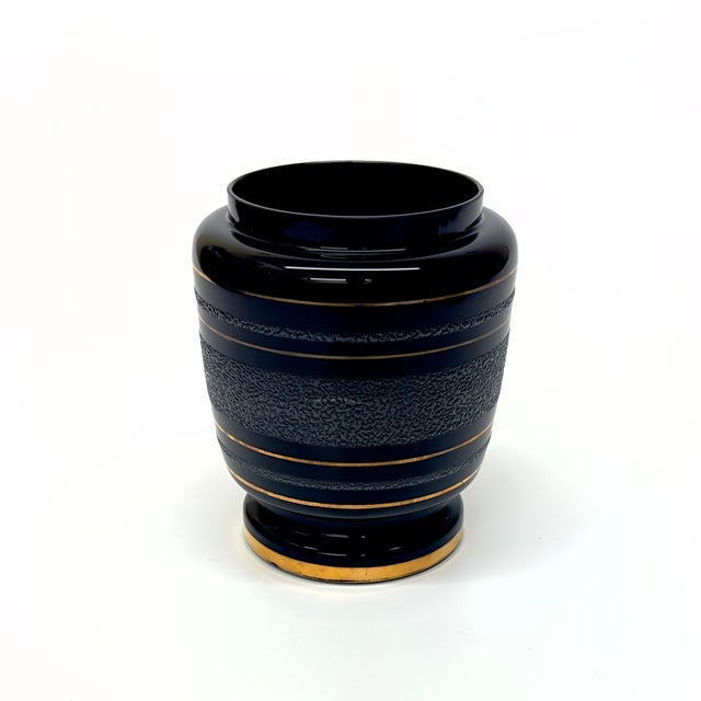 Mid-Century Modern 1980s Art Deco Revival Black and Gold Vessel Curation - Group of 3 For Sale - Image 3 of 12