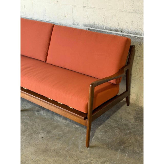 In Style of Ib Kofod-Larsen for Selig Teak Sofa Newly Reupholstered Danish Mid-Century Modern 1960s For Sale In Los Angeles - Image 6 of 13
