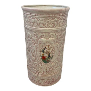 Antique Weller Pottery Pink Ceramic Umbrella Holder Vase For Sale