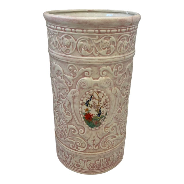 Antique Weller Pottery Pink Ceramic Umbrella Holder Vase For Sale
