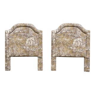 Custom Upholstered French Toile Twin Headboards a Pair For Sale