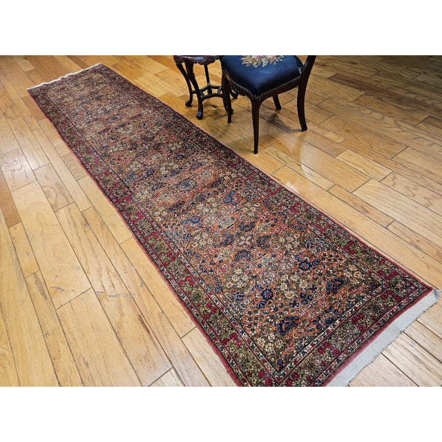 Persian 19th Century Kerman Lavar Runner Rug, Hand-Knotted Wool, Allover Floral Design, Rust-Red & Green, 3x12 For Sale - Image 3 of 16
