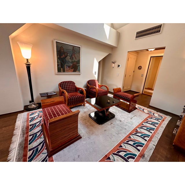 Art Deco Stool in Nutwood High Gloss Lacquered with Checkered Upholstery, 1930s For Sale - Image 3 of 4